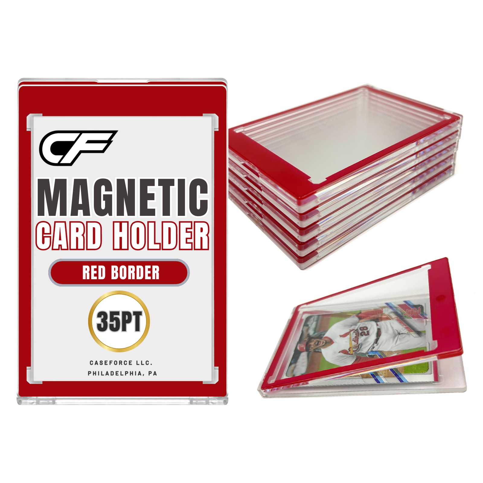 Buy CF Red Border Magnetic Trading Card Holders for Standard 35 Pt ...